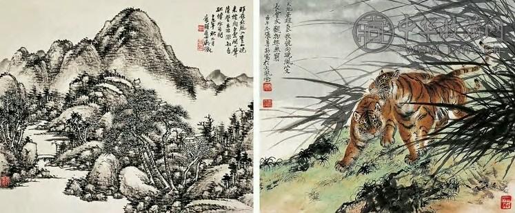 张善孖 良渚 山水画法集锦 册页(22开选2）