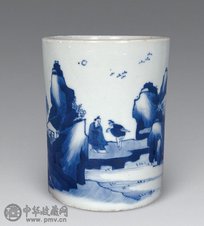清康熙 青花山水笔筒