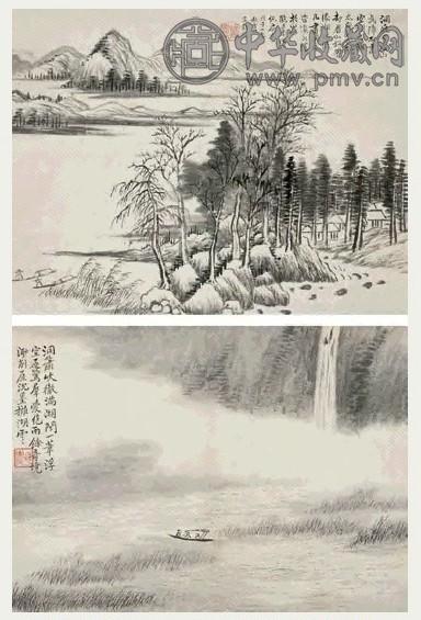 吴榖祥 戊子(1888年)作 山水双挖 立轴 水墨纸本