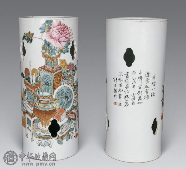 清光绪 许品衡绘九鼎带孔帽筒(1对)