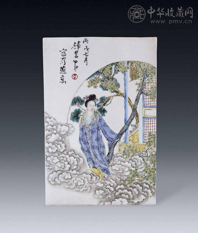 民国 粉彩人物瓷板