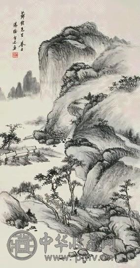 汤涤 山水 立轴 纸本墨笔