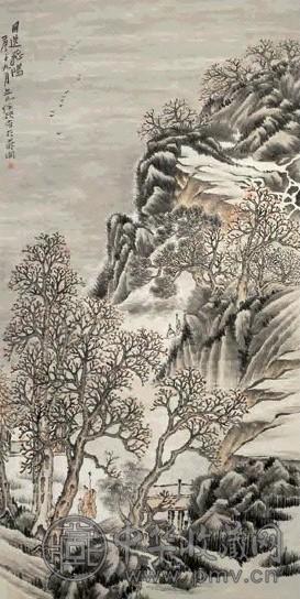 任预 1900年 目送飞鸿 立轴 设色纸本