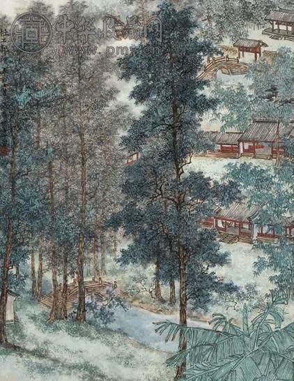 张晋 杜工部祠图 立轴 设色纸本