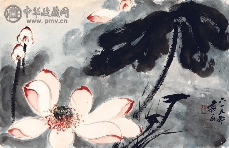 张大千 1976年作 粉荷 镜心 设色纸本