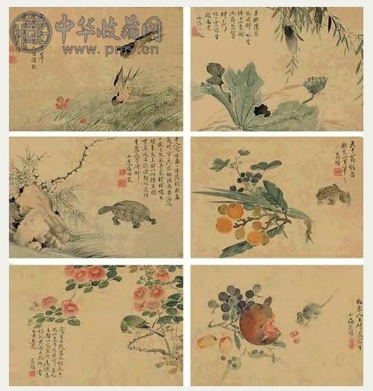 翁雒 花卉三挖四条屏 镜心 (12幅选6) 设色绢本