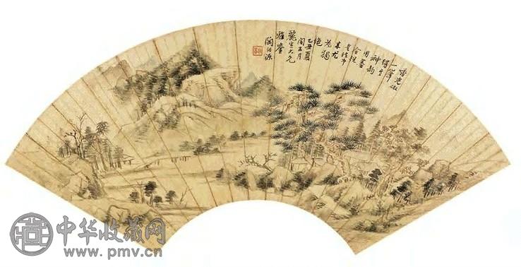 陶绍源 山水 扇面 设色泥金笺本