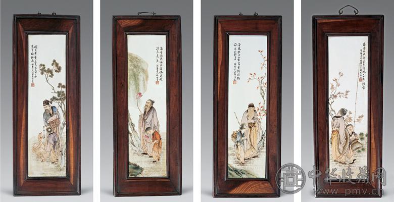 民国 陈钧翊作四爱人物瓷板画四条屏