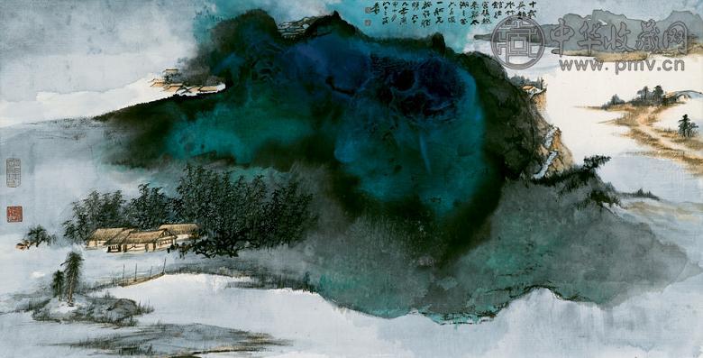 张大千 1980年作 水竹居 镜心 设色纸本