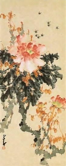 当代 赵少昂 蜜峰牡丹 镜心