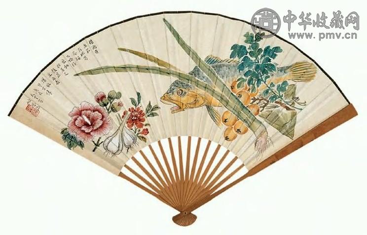 姬觉弥1940年作天中佳味图并魏碑书法扇面设色纸本收藏资讯|艺术家|书画