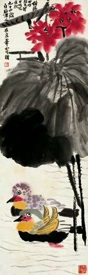 近现代 齐白石 荷花鸳鸯图 轴