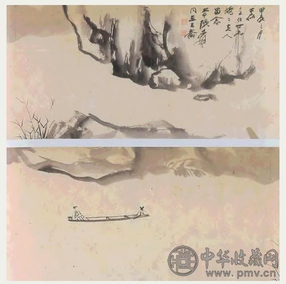 近现代 张大千 泛舟图 镜心