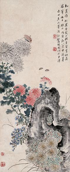 胡汀鹭 花卉 草虫 立轴 设色纸本