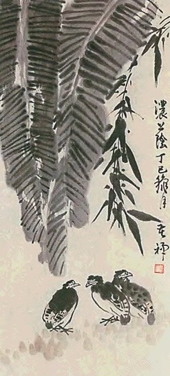李苦禅 1977年作 安居图 立轴 设色纸本