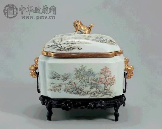 清光绪 粉彩山水图暖碗
