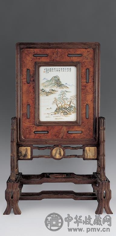 清 红木软彩山水插屏