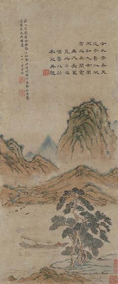萧云从 山水 立轴 设色纸本