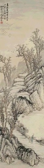 陈摩 斜阳燕归图 立轴 设色纸本