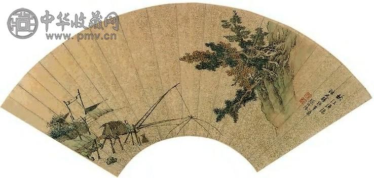 清 张书岩 山水 扇面 设色金笺