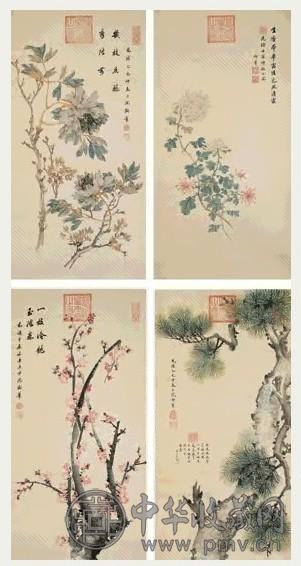 慈禧太后 花卉 四屏 设色绢本