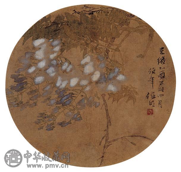 任伯年 乙酉(1885年)作 藤花图 团扇 设色绢本