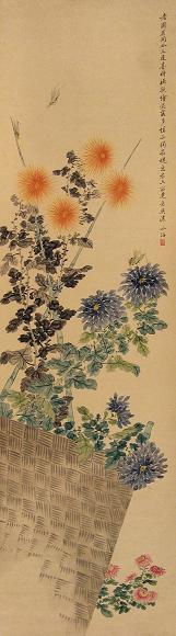 翁雒 花卉 立轴 设色纸本