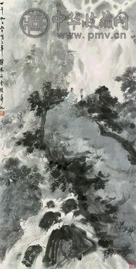 傅抱石 1962年作 观瀑图 镜心 设色纸本