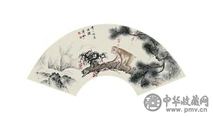 溥佐 封候图 扇面 设色纸本