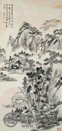 虚谷 草堂寒窗 立轴 水墨纸本