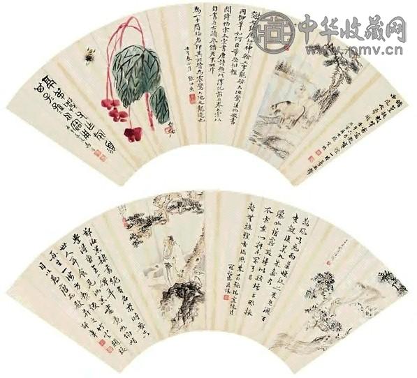 齐白石 张伯英等 花卉 山水 人物 格棉扇面 设色纸本