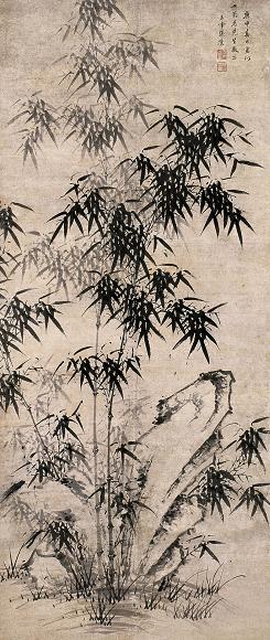 张灿 竹石图 立轴 水墨纸本