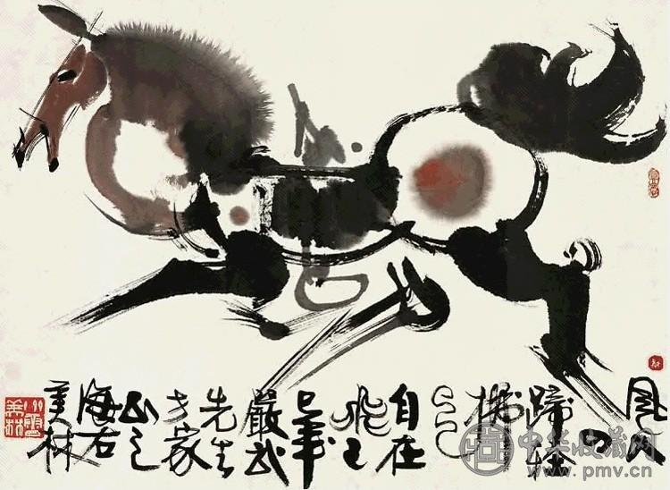 韩美林 奔马 镜心 设色纸本