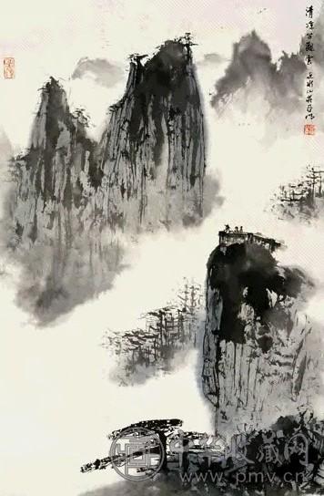 亚明 清凉台观云 镜心 设色纸本