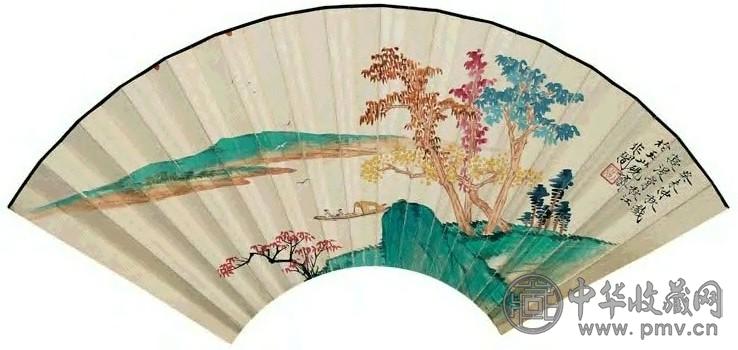 近现代 于非闇 秋江图 扇面