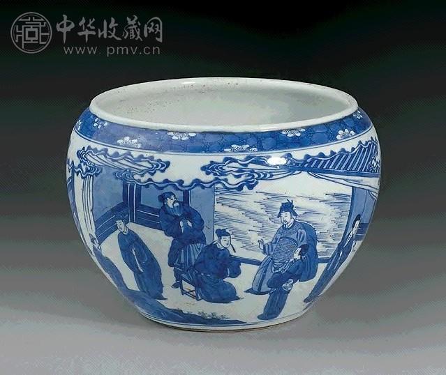 清康熙 青花人物纹缸