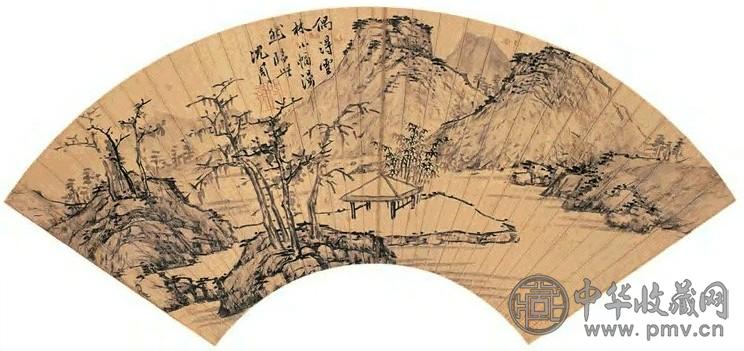 沈周 溪亭日暮 扇面 泥金水墨