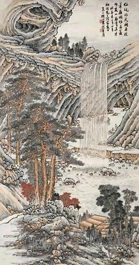 梁慎学 1928年 仙镜 立轴 设色纸本