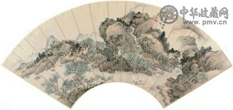 翟大坤 己未(1799年)作 水村消夏图 扇面 设色纸本