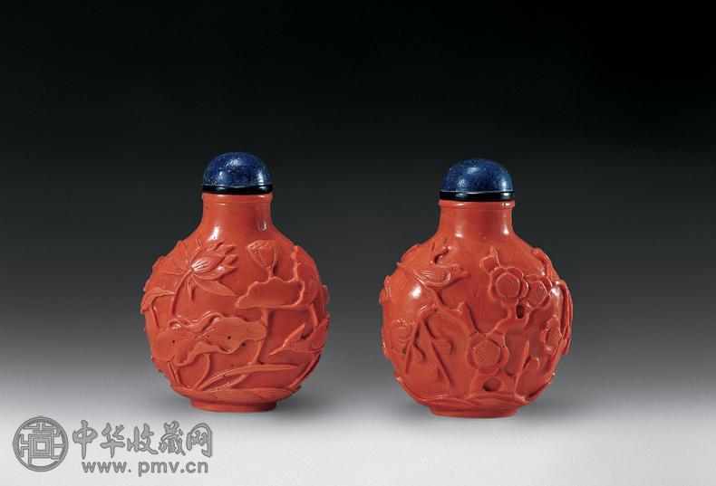 清仿珊瑚料花卉鼻烟壶(2件) 收藏资讯|艺术家|书画家|书画名人|书法家