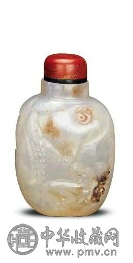 清 玛瑙雕马上封侯纹烟壶