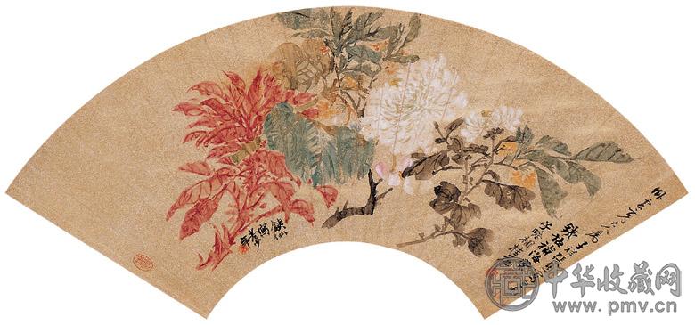 张熊等 花卉 扇面 设色泥金笺