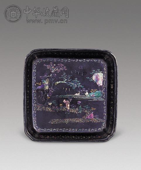清康熙 黑漆螺钿人物方盘