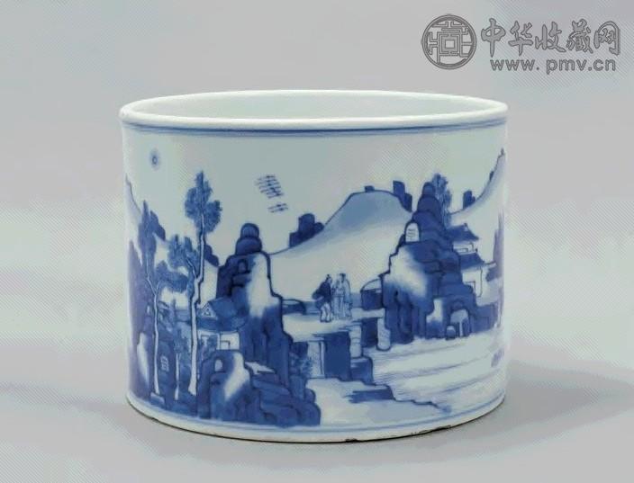 清康熙青花山水纹笔筒收藏资讯|艺术家|书画家|书画名人|书法家