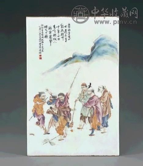 民国 子安粉彩瞎闹图瓷板