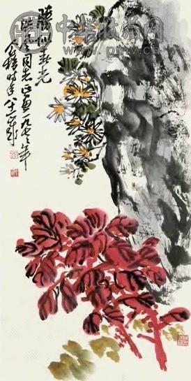 王个簃 丁巳(1977年)作 胜似春光 立轴 设色纸本