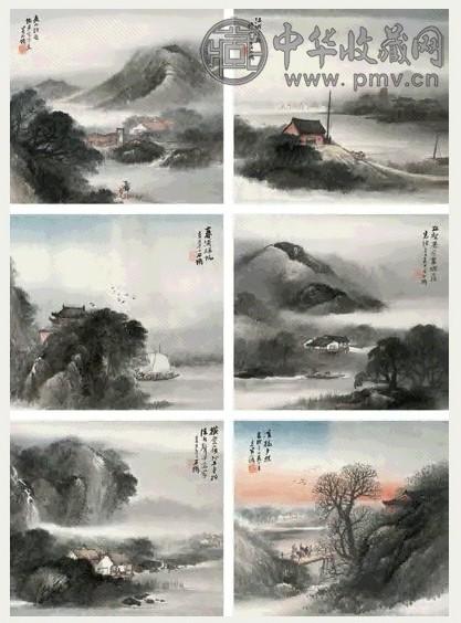 吴石僊 1901年作 山水 册页 八开 设色纸本