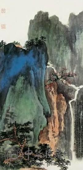 谢稚柳 己未(1979年)作 秋山松瀑 镜心 设色纸本