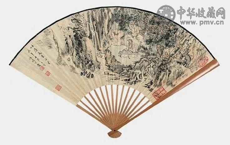 近现代 陆俨少 松下抚琴 成扇
