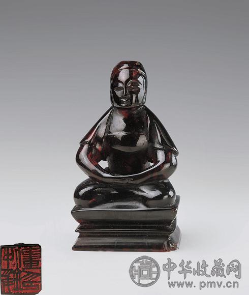 清 血珀人物钮印章